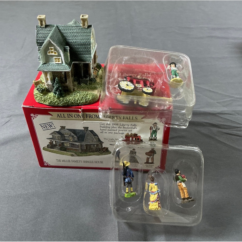 Liberty Falls AH155 The Miller Family Shingle House 1998 Village Set with Pewter